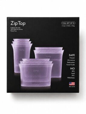 Zip Top Set of 8 Platinum Silicone Reusable Bags Assorted New in Box Lavender